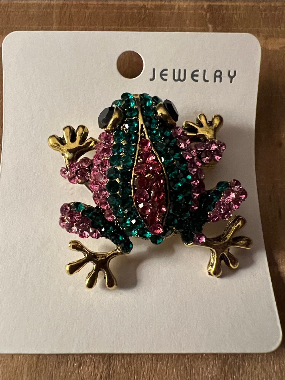 3/&18 Jeweled Frog Brooch - Pink & Teal Crystal Accent Lot 6097